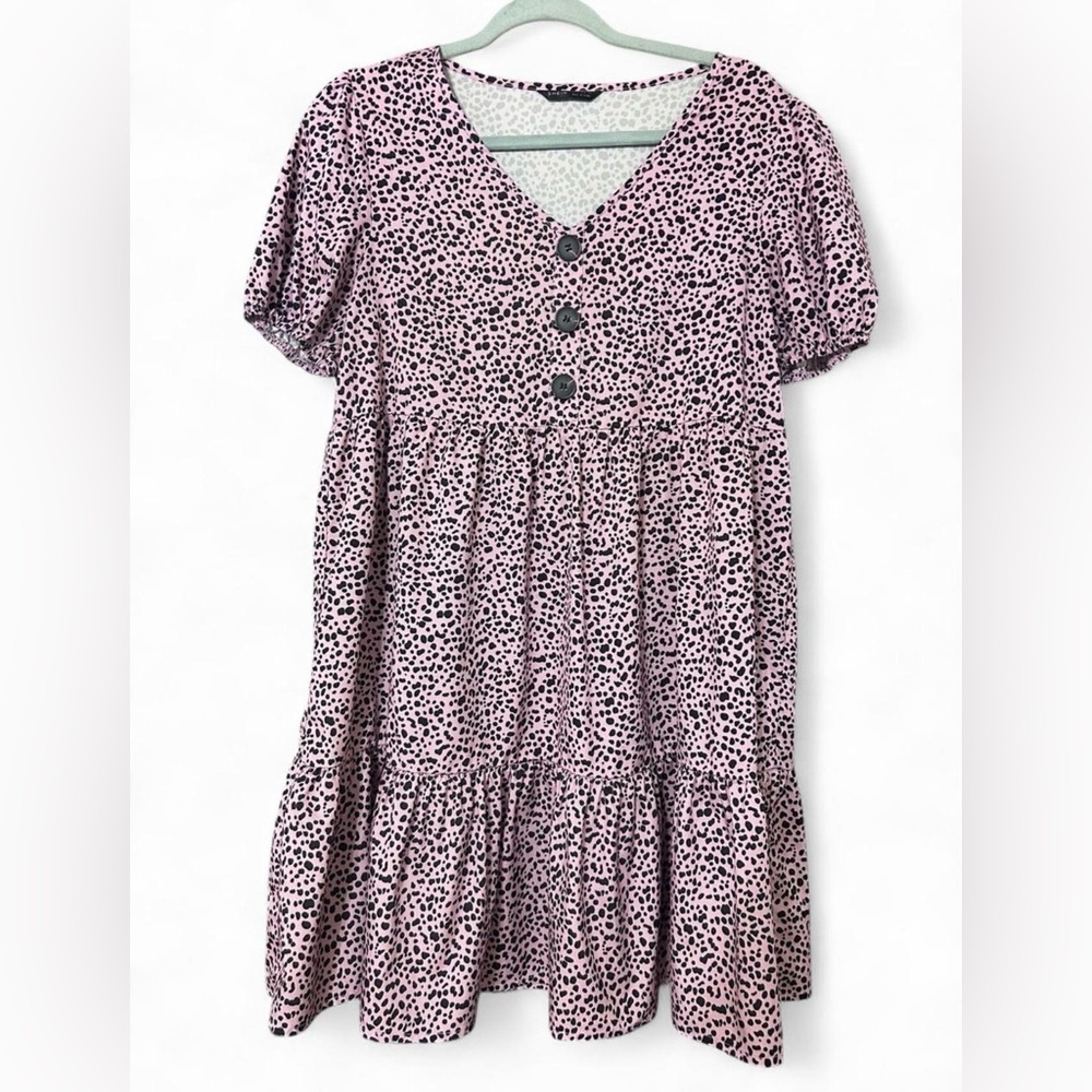 SHEIN Medium Dalmatian Print Babydoll Dress – Black & Pink Flowy Dress